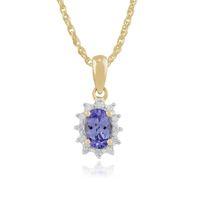 yellow 9ct gold 043ct tanzanite diamond oval cluster pendant on chain