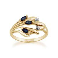 Yellow 9ct Gold 0.22ct Natural Sapphire & Diamond Floral Style Ring