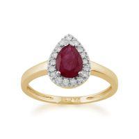 Yellow 9ct Gold 0.72ct Natural Ruby & Diamond Pear Cluster Ring