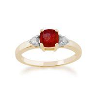 Yellow 9ct Gold 0.80ct Natural Ruby & Diamond Single Stone Ring