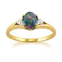 Yellow 9ct Gold 0.62ct Triplet Opal & Diamond Ring