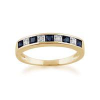 Yellow 9ct Gold 0.40ct Natural Sapphire & Diamond Half Eternity Band Ring