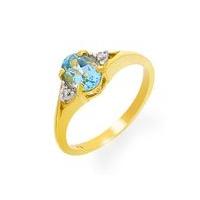 Yellow 9ct Gold 0.87ct Blue Topaz & Diamond Single Stone Ring