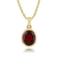 yellow 9ct gold garnet classic oval pendant on chain