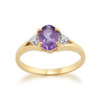 Yellow 9ct Gold 0.63ct Natural Amethyst & Diamond Single Stone Ring