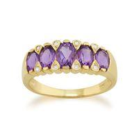 yellow 9ct gold 126ct natural amethyst diamond five stone ring