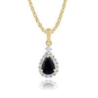 Yellow 9ct Gold 0.77ct Sapphire & Diamond Cluster Pendant on Chain