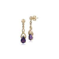 Yellow 9ct Gold 1.17ct Pear Cut Amethyst Celtic Drop Earrings