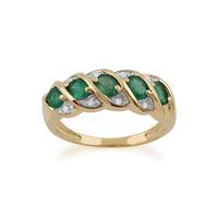 Yellow 9ct Gold 0.82ct Natural Emerald & Diamond Five Stone Ring