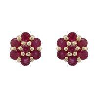 Yellow 9ct Gold 0.61ct Natural Ruby Floral Cluster Stud Earrings