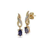 yellow 9ct gold 038ct iolite diamond classic drop earrings