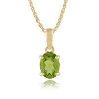 Yellow 9ct Gold 1.15ct 4 Claw Set Peridot Classic Oval Pendant on Chain