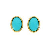 Yellow 9ct Gold 1.00ct Natural Turquoise Bezel Set Oval Stud Earrings