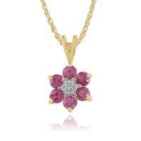 Yellow 9ct Gold Pink Sapphire & Diamond Pendant on Chain