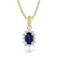 yellow 9ct gold 051ct sapphire diamond cluster pendant on chain