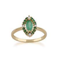 Yellow 9ct Gold 0.48ct Natural Emerald & 1.6pt Diamond Cluster Ring