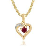 Yellow 9ct Gold 0.26ct Natural Ruby & Diamond Heart Pendant on Chain