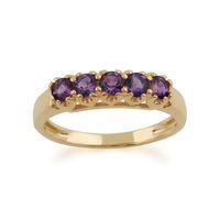 yellow 9ct gold 047ct natural amethyst classic five stone style ring