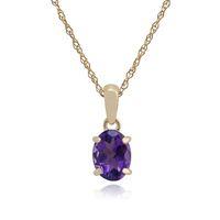 Yellow 9ct Gold 0.99ct 4 Claw Set Amethyst Classic Oval Pendant on Chain