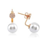 Yellow Gold Plated Silver Pave Cubic Zirconia Pearl Front And Back Earrings