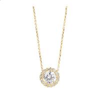 Yellow Gold Plated Silver Cubic Zirconia Round Halo Necklace