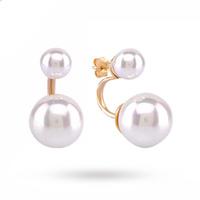 Yellow Gold Plated Silver Shell Pearl Front And Back Earrings