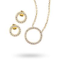 yellow gold plated cubic zirconia open circle necklace and earring set