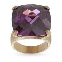 Yellow Gold Plated Purple Stone Ring - Ring Size Small