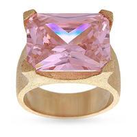 Yellow Gold Plated Pink Princess Cut Ring - Ring Size Large