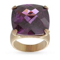 Yellow Gold Plated Purple Stone Ring - Ring Size Large