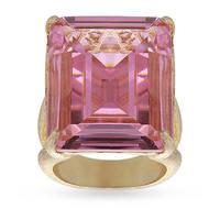 Yellow Gold Plated Pink Princess Cut Ring - Ring Size Medium