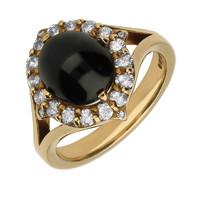 Yellow Gold Whitby Jet And Diamond Oval Pointed Cluster Ring