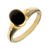 Yellow Gold Whitby Jet And Diamond Oval Stone Ring