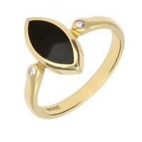 Yellow Gold Whitby Jet And Diamond Marquise Ring