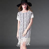 YHSPWomen\'s Plus Size Going out Beach Simple Sophisticated Loose DressPrint Round Neck Midi Asymmetrical Short Sleeve Polyester SummerMid