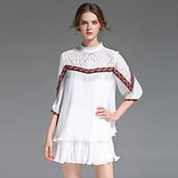 YHSPWomen\'s Going out Beach Holiday Simple Cute Sophisticated Loose DressColor Block Embroidered Stand Mini Sleeve Polyester SummerMid