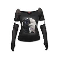 Yin Yang Cats Mesh Glove Long Sleeve Top - Size: Size 10-12