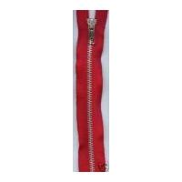 YKK Silver Metal Open End Zip 50cm Red