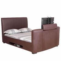 York Faux Leather TV Bed in Brown Double Brown