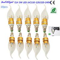 YouOKLight 10PCS E14 3W 260lm 6xSMD5730 Warm White LED Pointed tail shape Candle Lamp-Gold(AC110-120V/220-240V)
