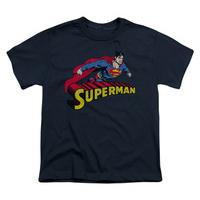 youth superman flying over logo distressed