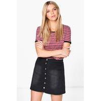 yoke detail button through denim mini skirt black