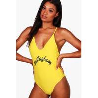 York Instaglam Slogan Scoop Swimsuit - yellow