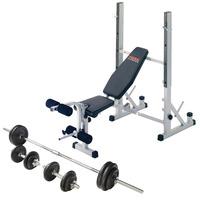 York B540 Weight Bench with 50kg Barbell Dumbbell Set