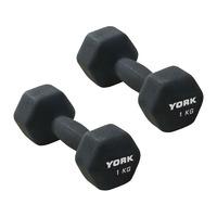 york 2 x 1kg neo hex dumbbells