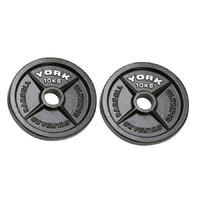 York 2x 10kg Hammertone Cast Iron Olympic Plates
