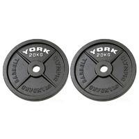 York 2 x 20kg Hammertone Cast Iron Olympic Weight Plates