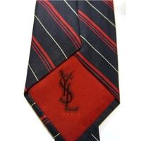 YSL Navy Blue and Red Striped Silk Tie
