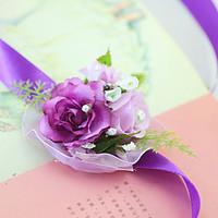 Yuxiying Satin Wrist Corsages Wedding Purple Little Rose Flowers