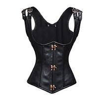 YUIYE Steampunk Faux Leather Bustier Top Underbust Black Corset Waist Training Corselets PU Plus Size S-2XL